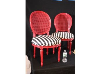 Pair Of Vintage Custom Avanti Diminutive Striped & Red Lacquer Dining Chairs