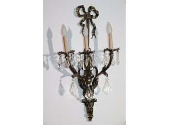 Pair Of Reproduction Metal 3 Arm Wall Sconce Candelabra In Brass Finish