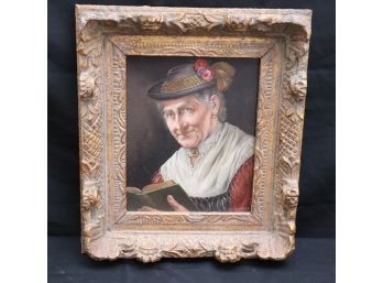 Signed Portrait Of Austrian Woman With Hat In Antiqued Frame