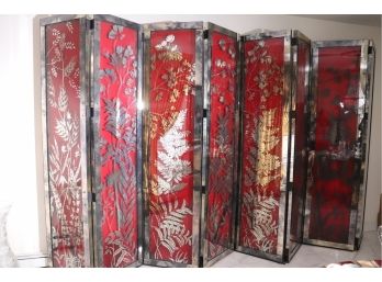 Pair Of Exquisite Verre Eglomise (reverse Silver Painted Glass) Screens