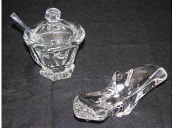 Vintage Fine Crystal Accessories By Baccarat  Sugar Bowl With Spoon & Abstract Candy Dish