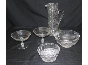 Pair Of Val St Lambert Compote Bowls & 3 Cut Crystal/Glass Serving Pieces