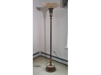Antique Brass Finished Torchiere Floor Lamp With Marble Base
