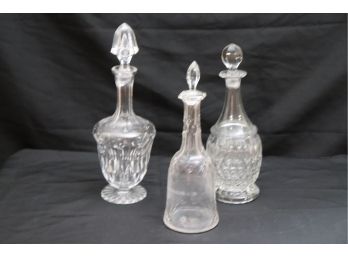 3 Assorted Crystal & Glass Uniquely Shaped Decanters