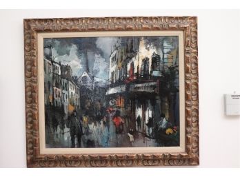 Vintage Signed Clemenceau Contemporary Style European City Scape