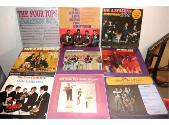 9 Assorted Classic Music Vinyl Records  The Four Tops, Drifters, Beach Boys & More