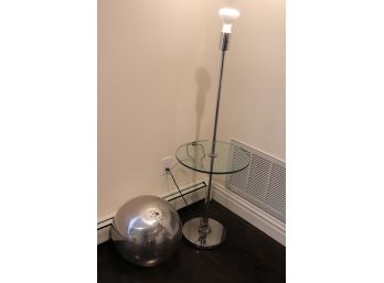 MCM Working Chrome & Glass Floor Table Lamp With Chromed Dome Shade
