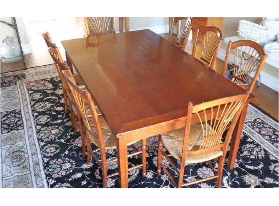 Wright Table Company Cherry Pegged Farm Style Dining Table & 8 Chairs From France Quality Woven Rush Seating