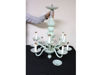 Gorgeous Antique Chandelier Missing One Arm - Light Greenish  Milk Glass Style  Opaque