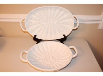 2 Porcelain Serving Pieces With Woven Detailing Made In Italy For Over And Back Inc.