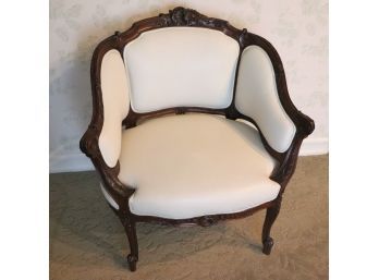 Highly Carved Wood Accent Chair With Vegan Leather