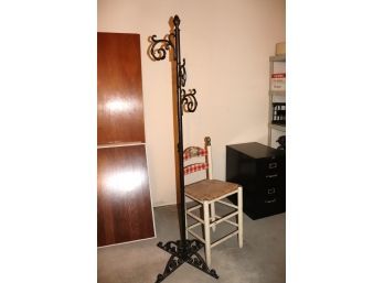 3 Hook Coat Rack Made From Wrought Iron Plus Fun Country Gingham Print Rush Stool
