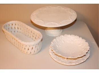 Assortment Of Serving Pieces Includes Tiffany Cake Plate, A Tiffany Red Basket Includes A Berry Bowl & Plate M