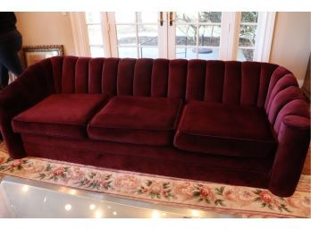 Quality Custom Art Deco Channel Back Sofa With Aubergine Colored  Scalamandre Fabric Made By Pick Wick