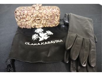 Unused Clara Kasavina Womens Handbag And  Pair Women's Gloves