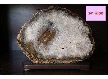 Large Carved Natural Quartz Polished Stone With Stand - Approximately 24 Inches X 18 Inches