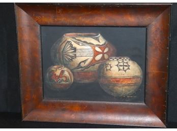 Watercolors By Kay La Tourette Santa Fe Watercolor Pottery Still Life In A Heavy Rustic Frame Signed By Art