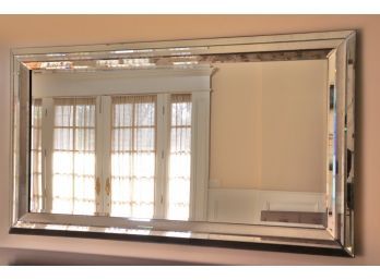 Large Antiqued Finish Mirror With A Beveled Edge Approx 82 Inches X 46 Inches Repair In The Lower Left Corner