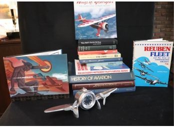 Collection Of Aviation Books & Fun Plane Clock