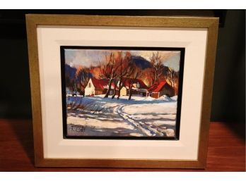 Oil Painting By Humberto Pinochet Of Country Winter Scene Signed 2005 In Very Pretty Wood Frame With Gold Tone