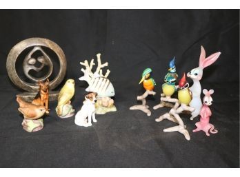 Miniature Figurines - Stone Lovers Sculpture, Glass Rabbit. Royal Daulton K9, Royal Worcester & Pretty B