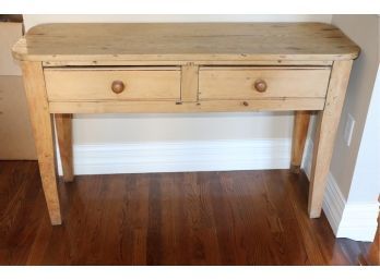 Barn Wood Style Console With A Rough Distressed Finish