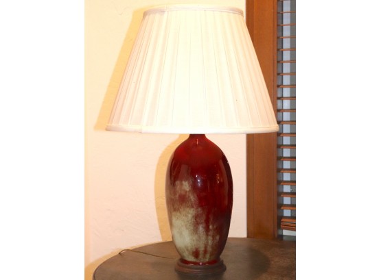 Quality Ceramic Oxblood Table Lamp With White Glaze Details