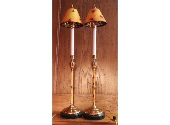 Pair Of Lamps With Candlestick Base Very Heavy, Quality Table Lamps