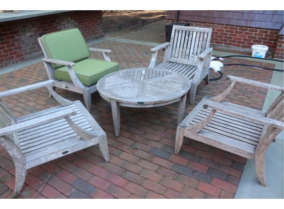 4 Teak Chairs And Coffee Table With Green Cushions For Your Outdoor Fun By Westminster See Photos