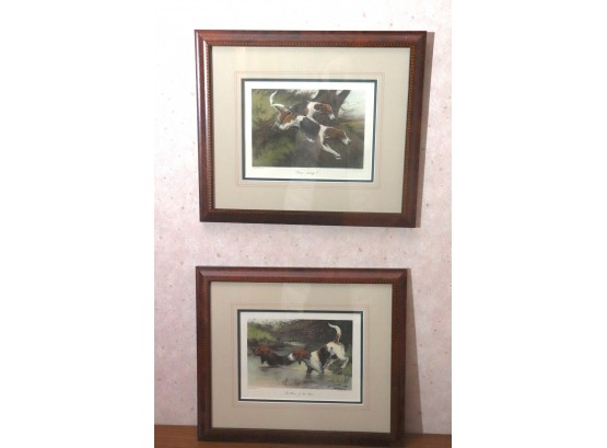 Pair Of Nicely Framed Prints Of Dogs On The Hunt.