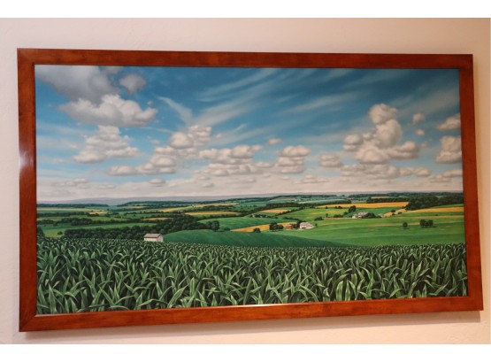 Large Idyllic Country Scene Painting By Michael Pyrdsa On Canvas, Framed 76' X 44'