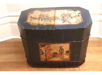 Vintage Handpainted Asian Storage Chest Made With Pegs And Wood Band