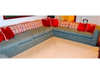Large Custom Two Piece Turquoise/navy/white Tweed Sectional With A Left Swing VG Condition