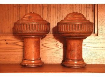Pair Of Antique Wood Balusters Measuring 9 1/2 Inches Tall By 6 1/2 Wide