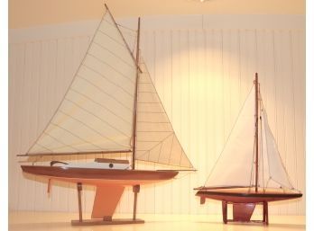 Pair Of Nice Looking Pond Boat Models. The Larger One Measures 32 Inches Tall By 27 Inches