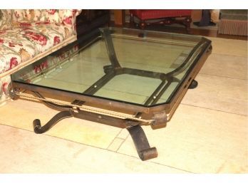 Quality Large Wrought Iron Coffee Table With Glass Top And Gold Twisted Trim