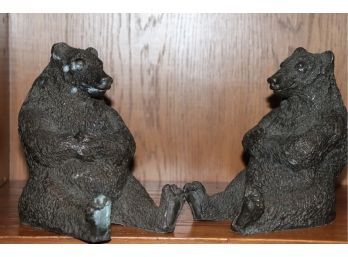 Pair Of Heavy Metal Bear Bookends In Good Vintage Condition