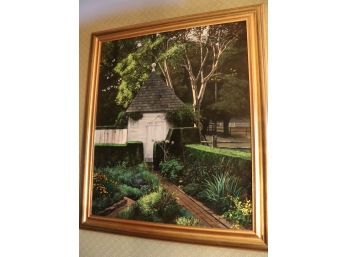 Listed Artist Quaint Country Garden By Artist Michael John Hunt. Measures 38 Inches Wide By 44 1/2 Tall