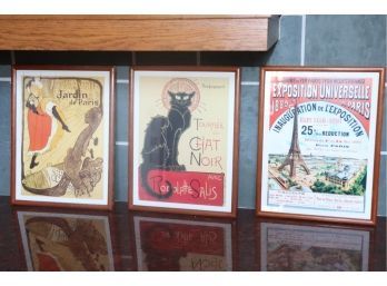 37. Three Decorative French Style Reproduction Posters In Nicer Wood Frame. Approximate Measurement 10 X 13
