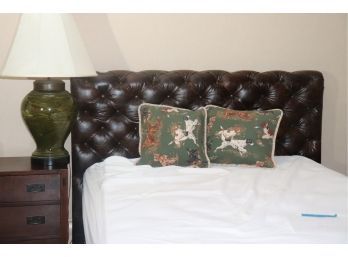 Queen Tufted Vegan Leather Headboard With Matching Frame. Also Includes Marbled Substantial Lamp