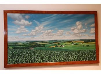 Large Idyllic Country Scene Painting By Michael Pyrdsa On Canvas, Framed 76' X 44'