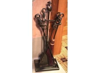 Five Piece Cast Iron Fireplace Tools, Quality Item In Very Good Condition