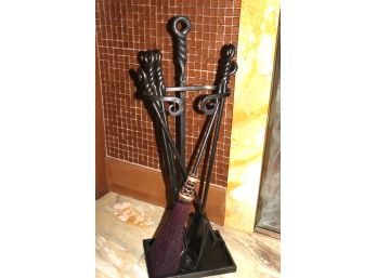 Five Piece Cast Iron Fireplace Tool Set Quality Item In Very Good Condition.