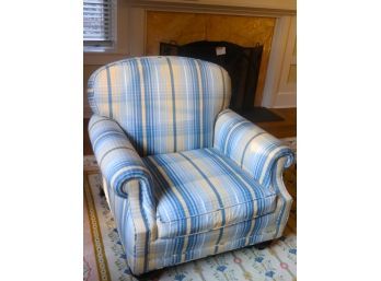 Comfortable Plaid Arm Chair, With Rolled Arms, Perfect For Conversation Or Reading In Blue White And Yellow Pl