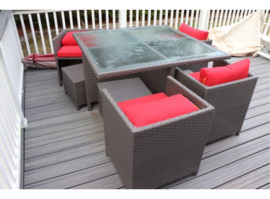 Modway Outdoor Dining Table & 4 Chairs With Footstools
