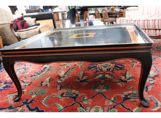 Lacquered Hand Stenciled Coffee Table With Asian Style Touches