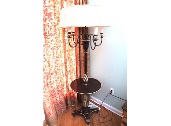 Stylish 1960s Era Wood & Brass Lamp Table With String Shade