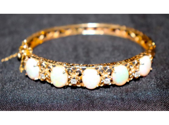 14K YG Quality Pierced Bracelet With Opals & Diamonds