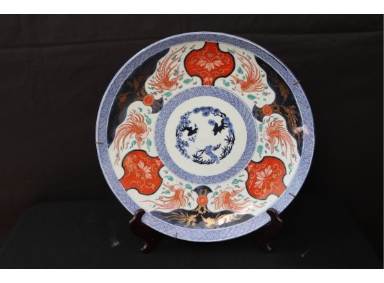 Spectacular Antique Large Hand Painted Imari Platter With Phoenix & Floral Designs