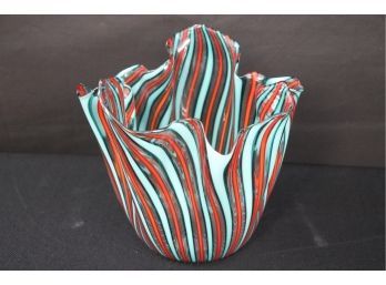 Vibrant & Unique Art Glass Handkerchief Vase In Striped Colors